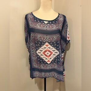 Tasha Polizzi Navy and Red Patterned Women's Top